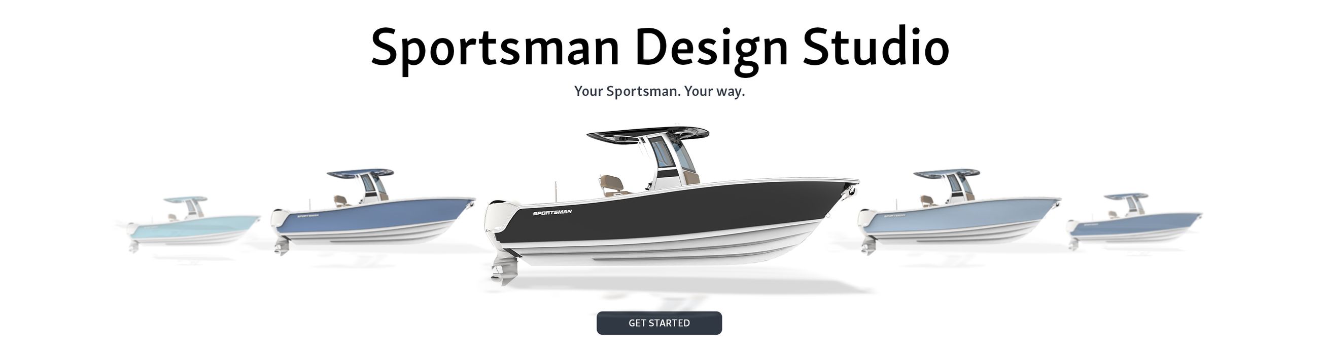 Image of custom colored Sportsman boats inviting people to try out the design studio.