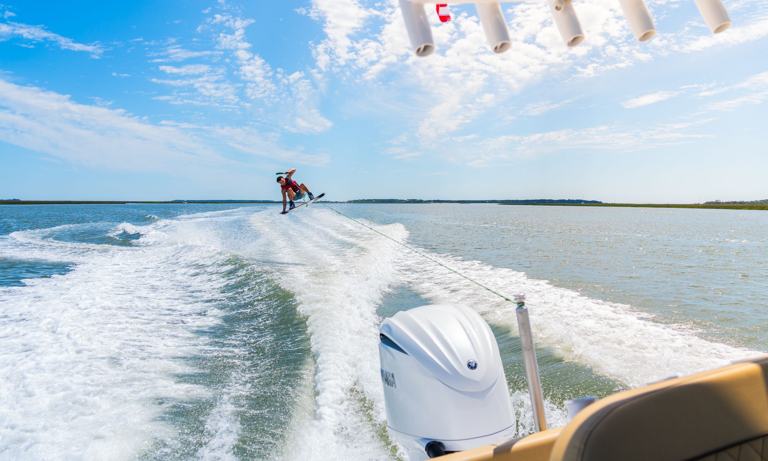 photo of the optional ski tow bar in use