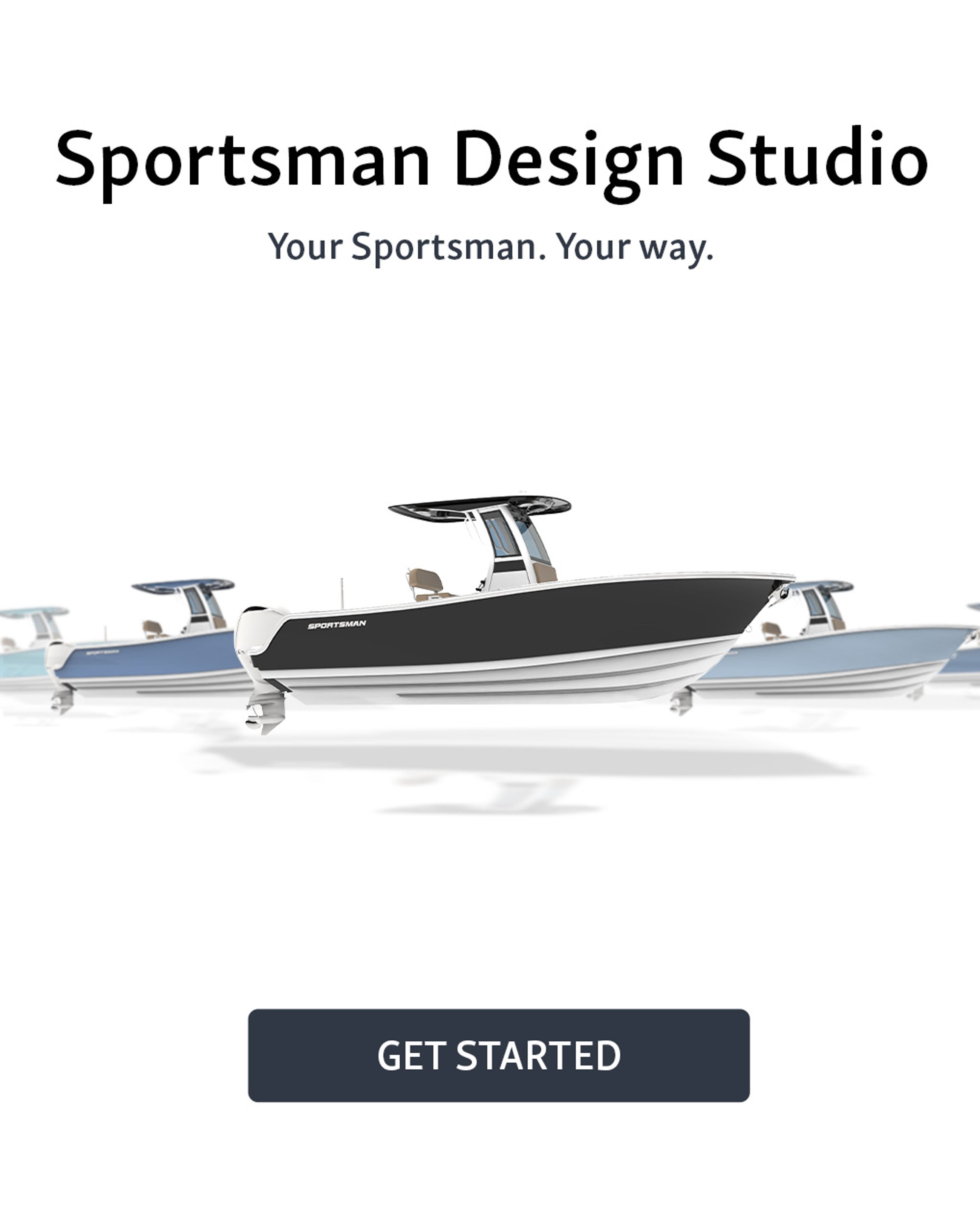 Image of custom colored Sportsman boats inviting people to try out the design studio.