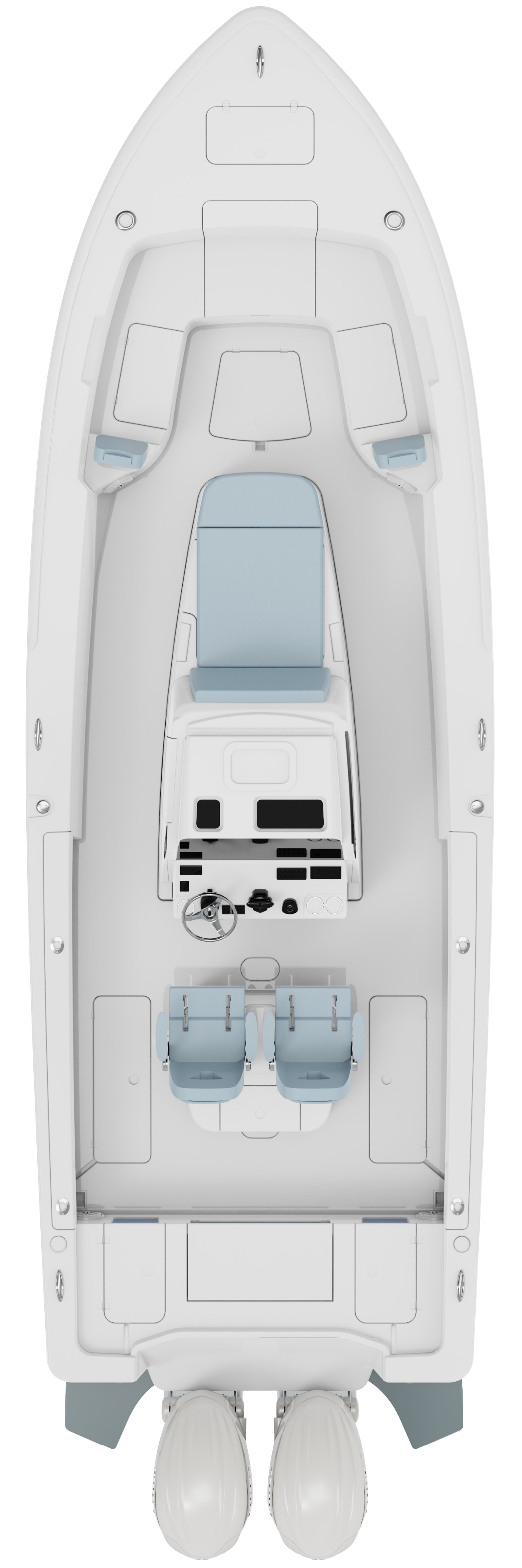 Overhead image of the 287-bay-boat
