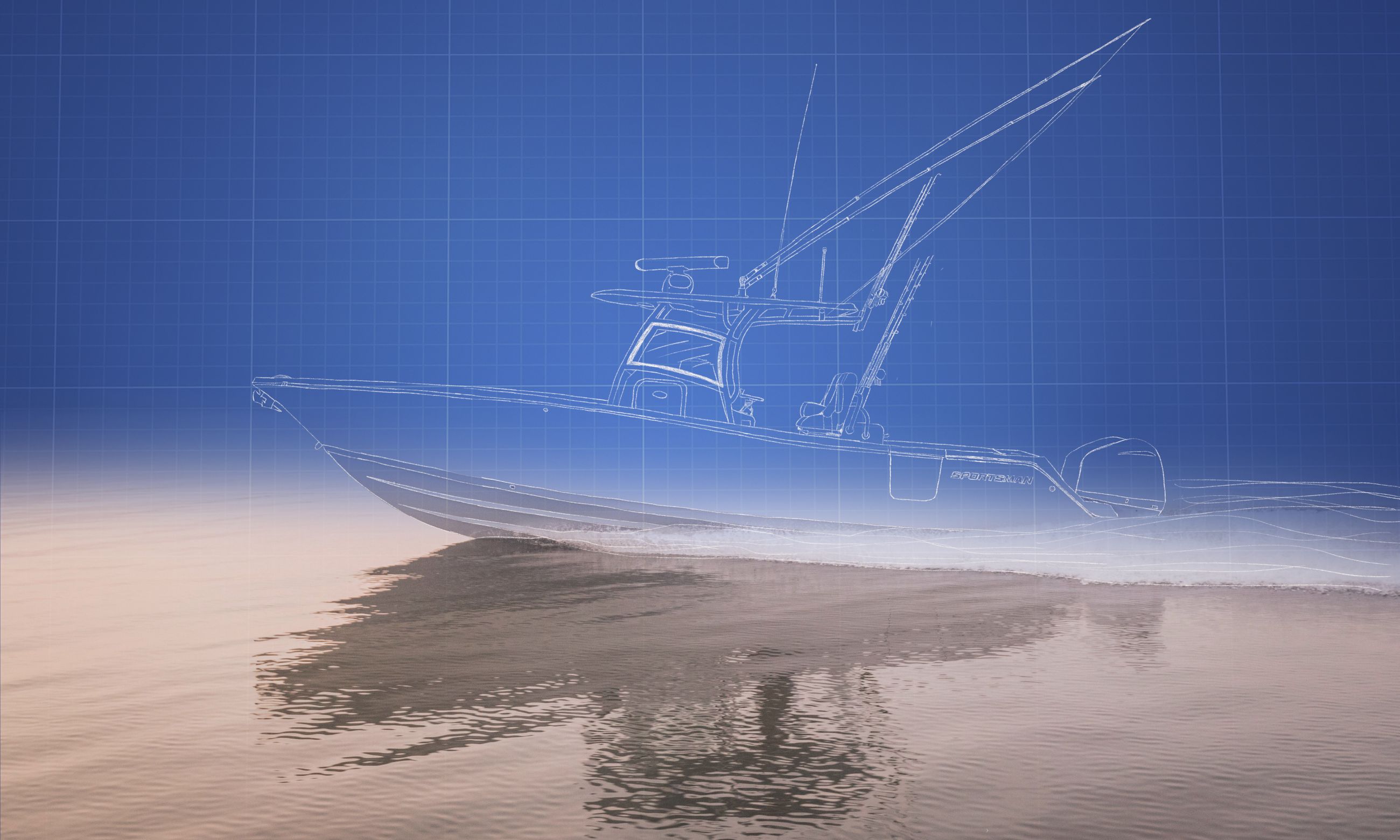 Hero image of boat representing the Sportsman fabrication process.
